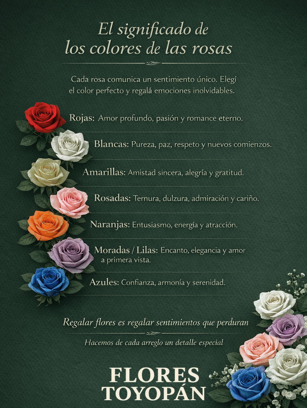 Ilustración sobre el significado del color de las rosas y el lenguaje de las flores